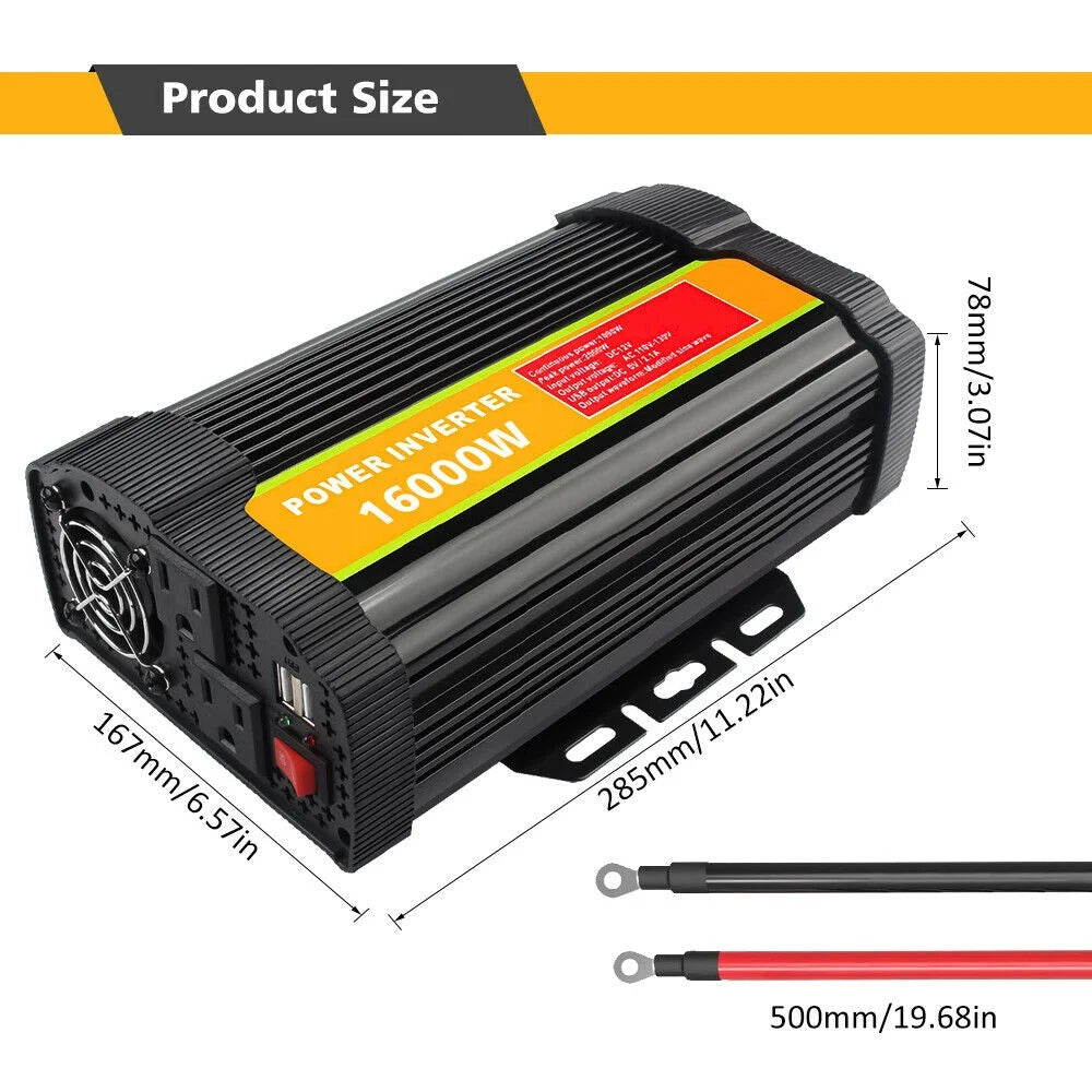 8000W Peak Car Power Inverter DC 12V to AC 110V with 2 AC Outlets and 2.1A Dual USB Charging Port X8170