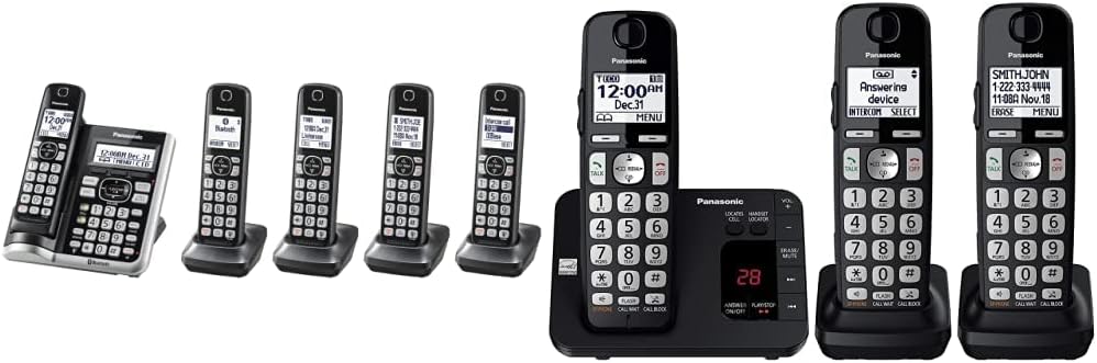 Black/Silver Trim 5 Handsets Cordless Phone System Y19926