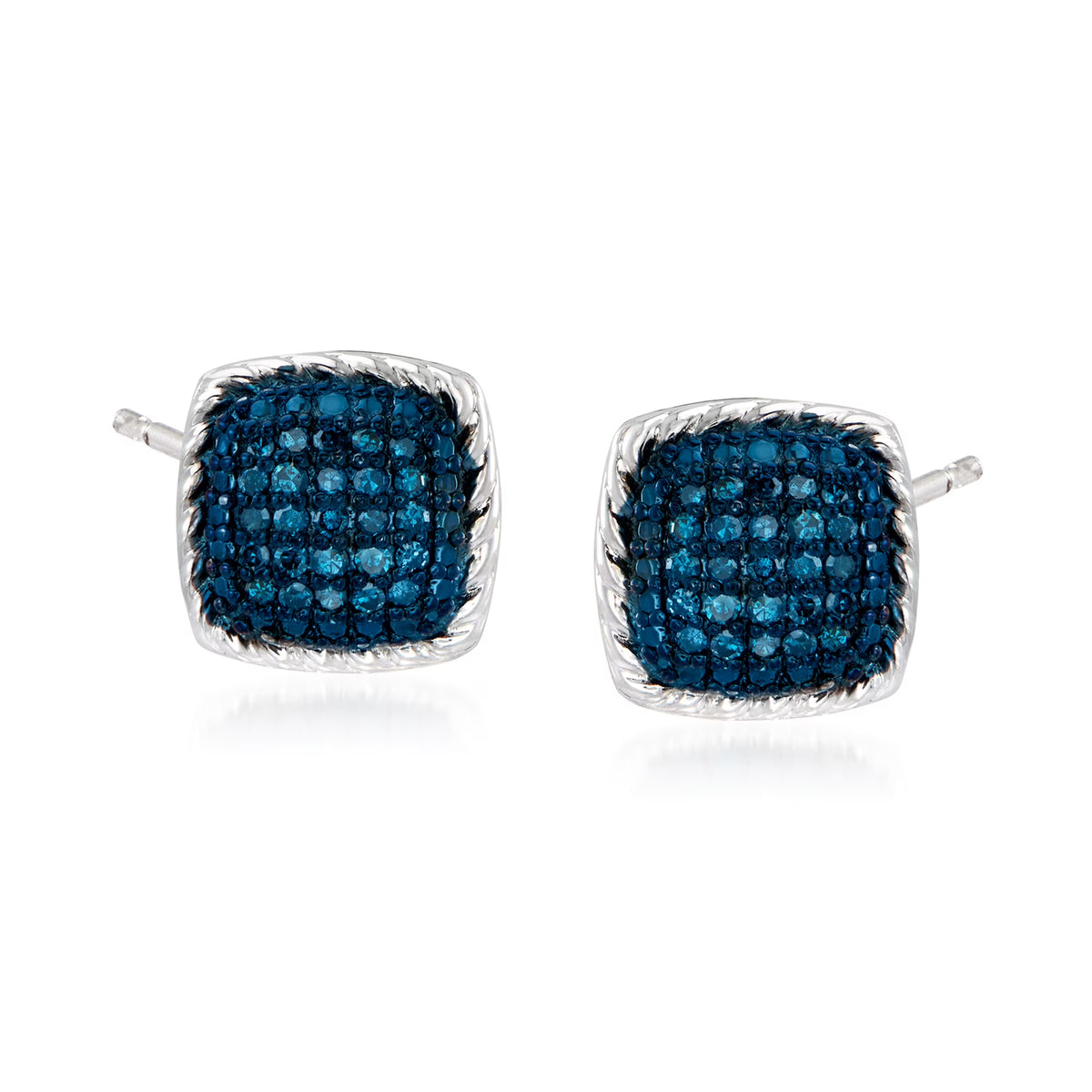 Blue Diamond Square Stud Earrings in Sterling Silver Y713618