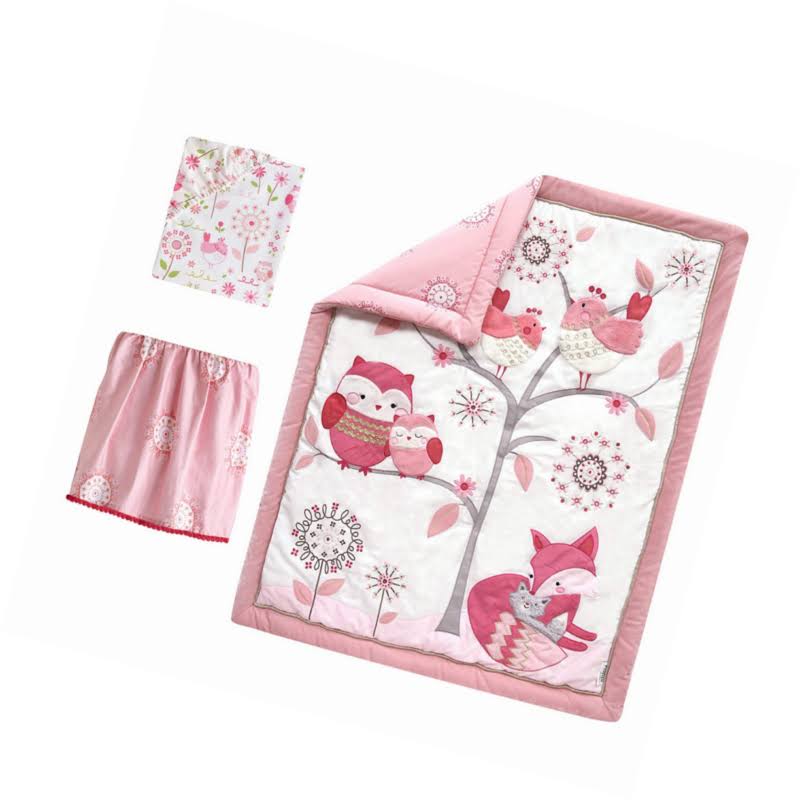 Pink/White 3 Piece Crib Bedding Set B7288