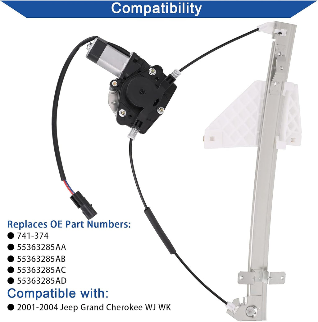 Rear Driver Side Power Window Lift Regulator & Motor Assembly Compatible with 2001-2004 Jeep Grand Cherokee, Pack of 2 Y8803