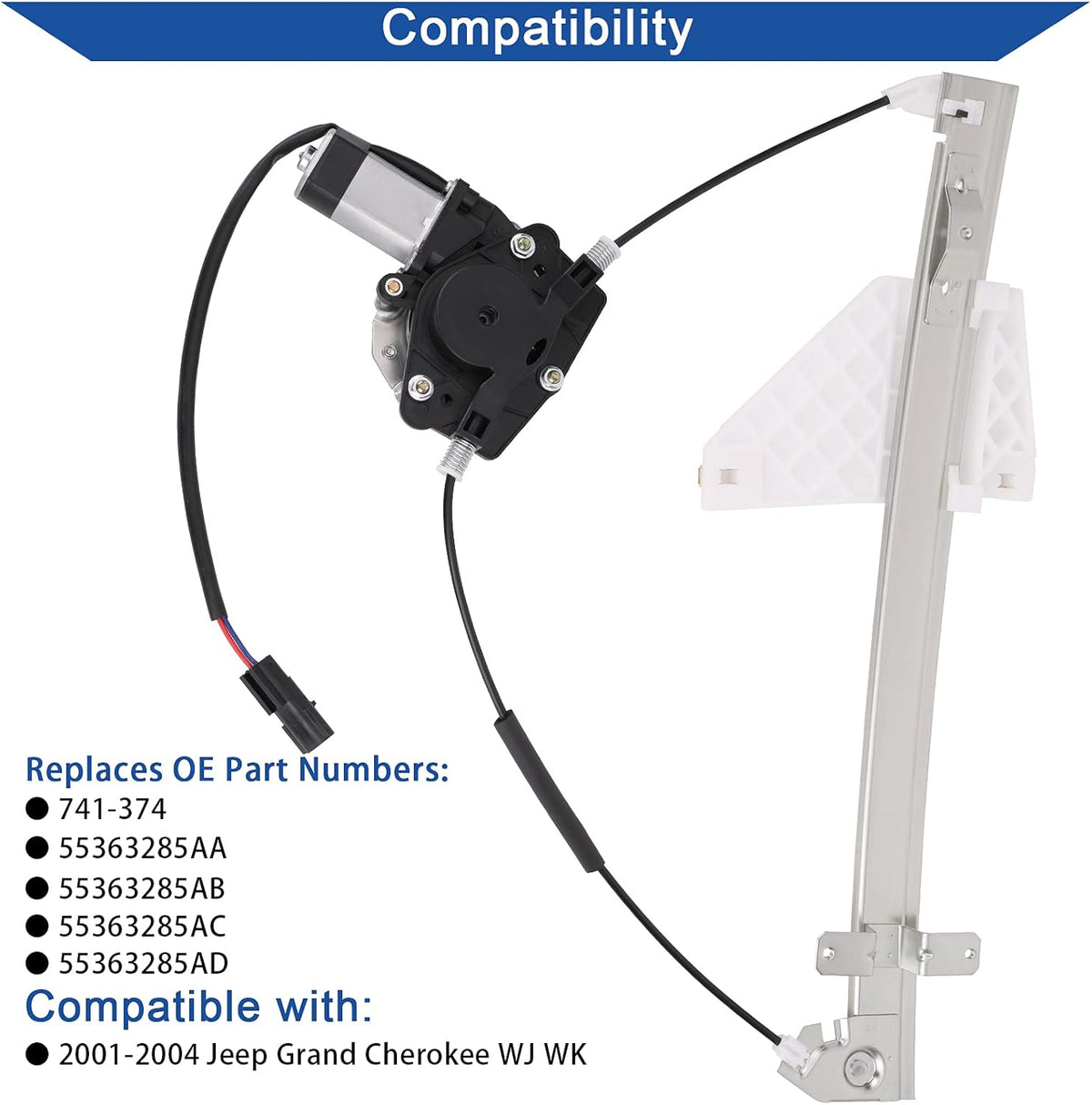 Rear Driver Side Power Window Lift Regulator & Motor Assembly Compatible with 2001-2004 Jeep Grand Cherokee, Pack of 2 Y8803