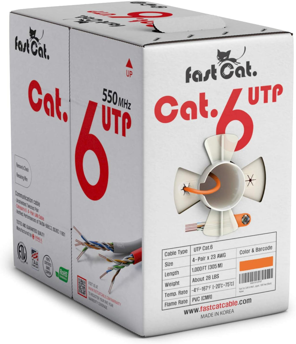 Cat6 Ethernet Cable 1000ft - 23 AWG CMR Solid Bare Copper UTP LAN Cable (Red) F106