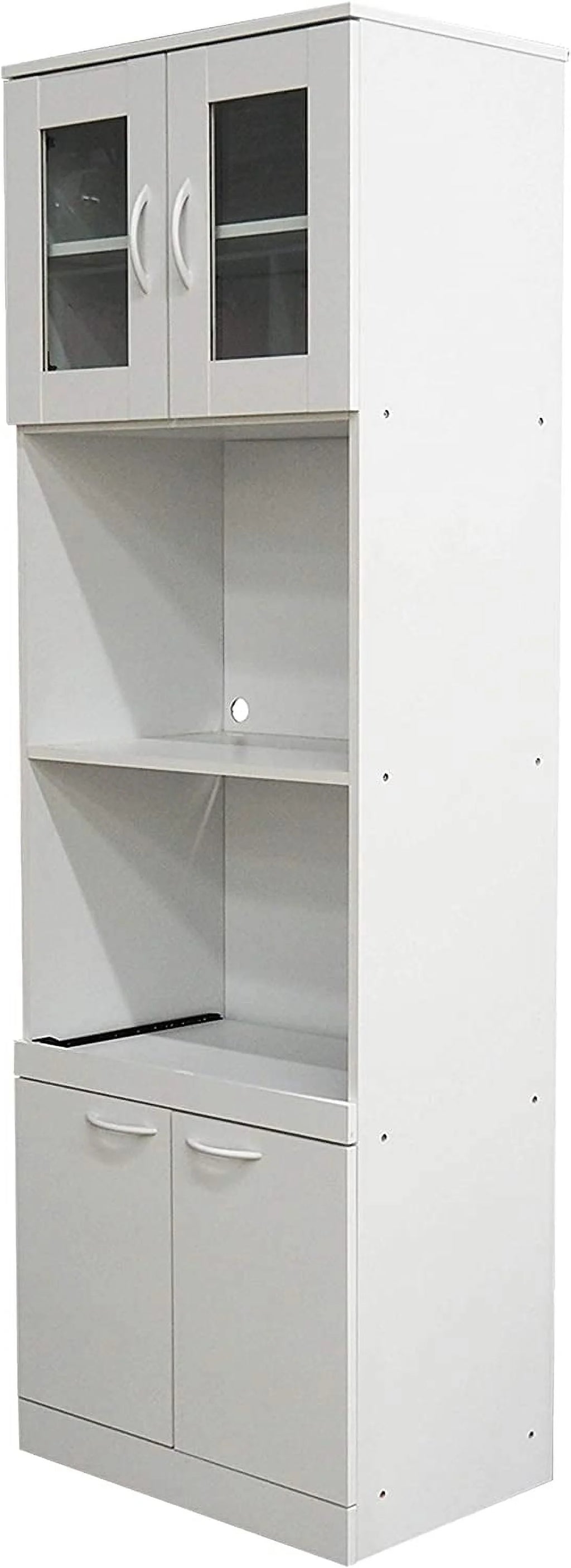 White Wood Glass Kitchen Pantry Microwave Cabinet B720