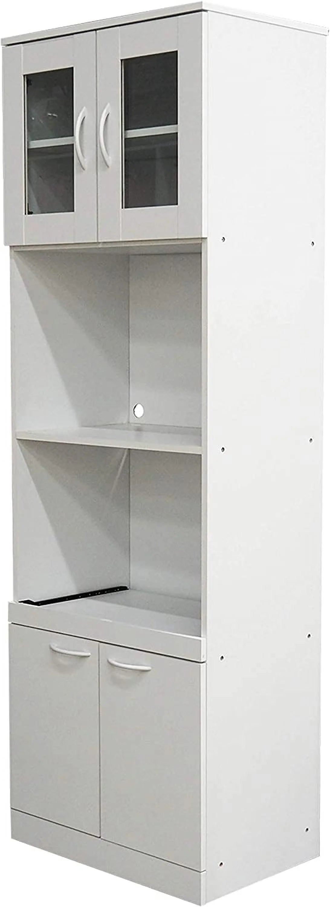 White Wood Glass Kitchen Pantry Microwave Cabinet B720