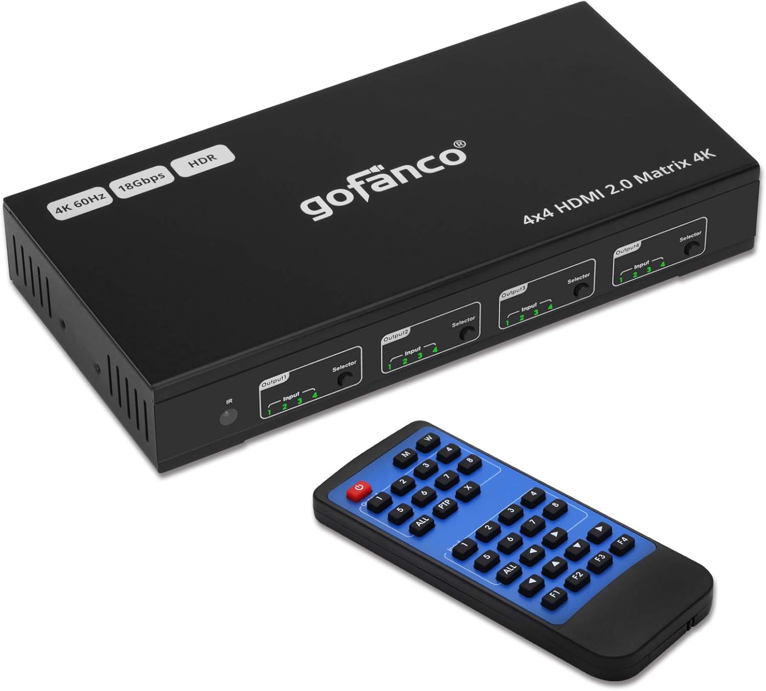 4x4 HDMI 2.0 Matrix Switcher with IR Remote, 4K 60Hz HDR, 18Gbps, 4 in 4 Out N75314
