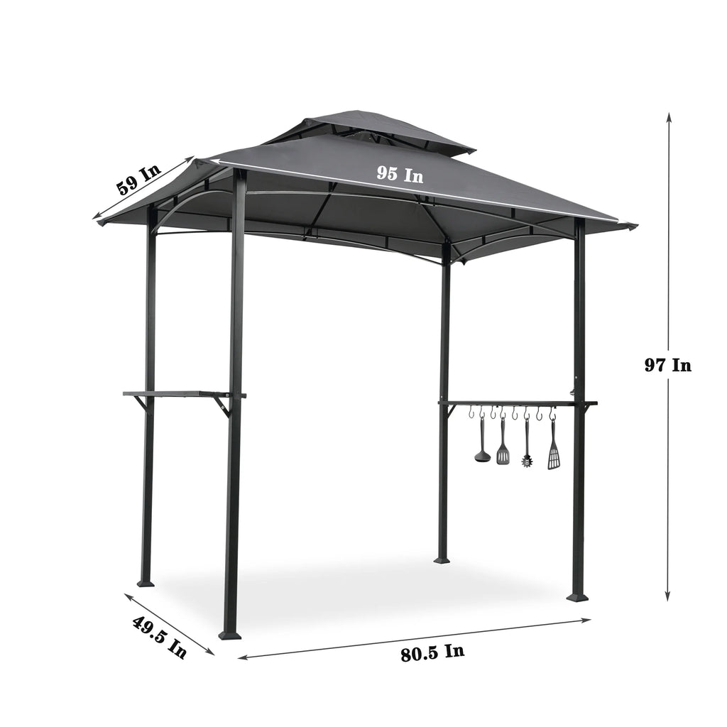 Outdoor Grill Gazebo 8 x 5 Ft with Steel Frame and Bar Counters O105