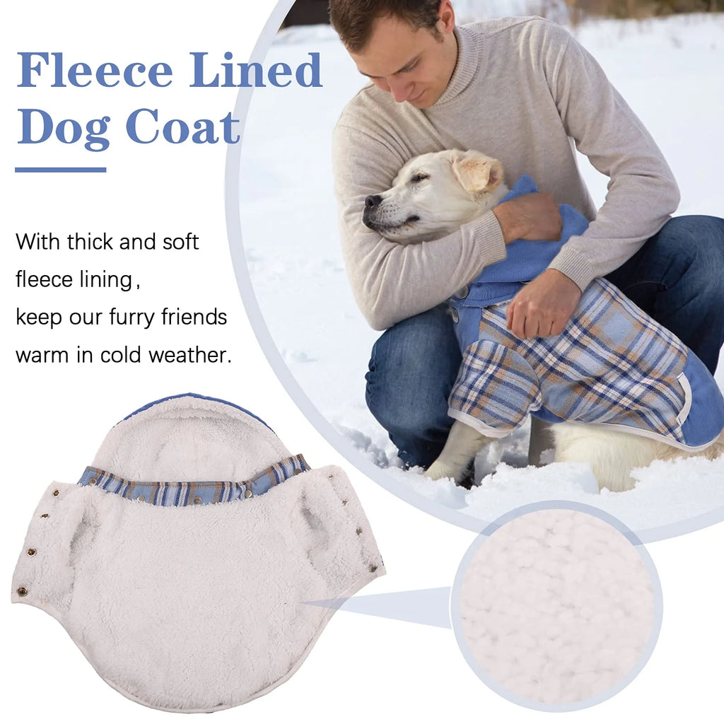 Plaid Dog Winter Coat with Hood Fleece Lining Z55545