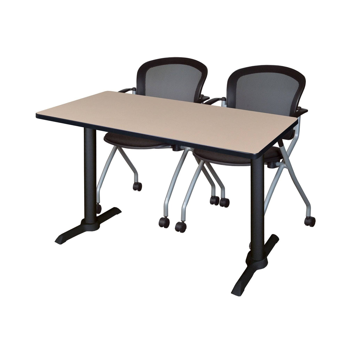 Beige Training Table with 2 Black Nesting Chairs H14874