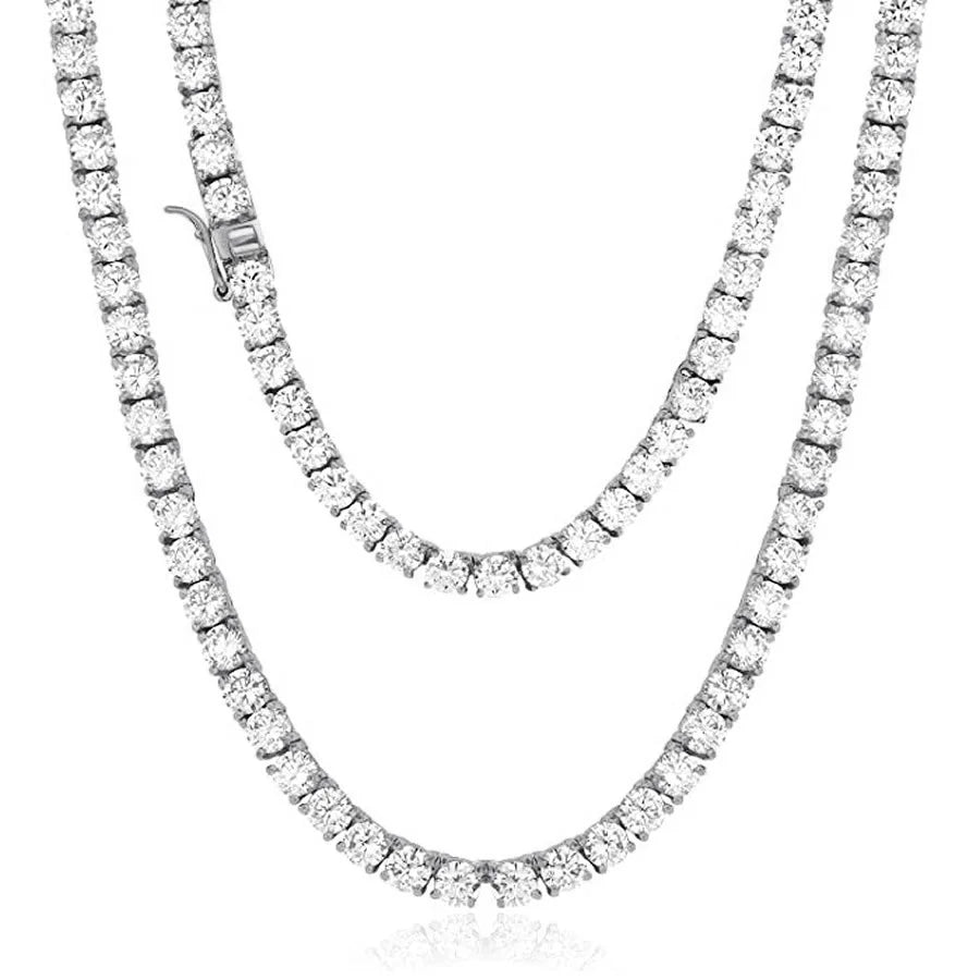 14K White Gold Finish Tennis Chain Necklace 24" U768