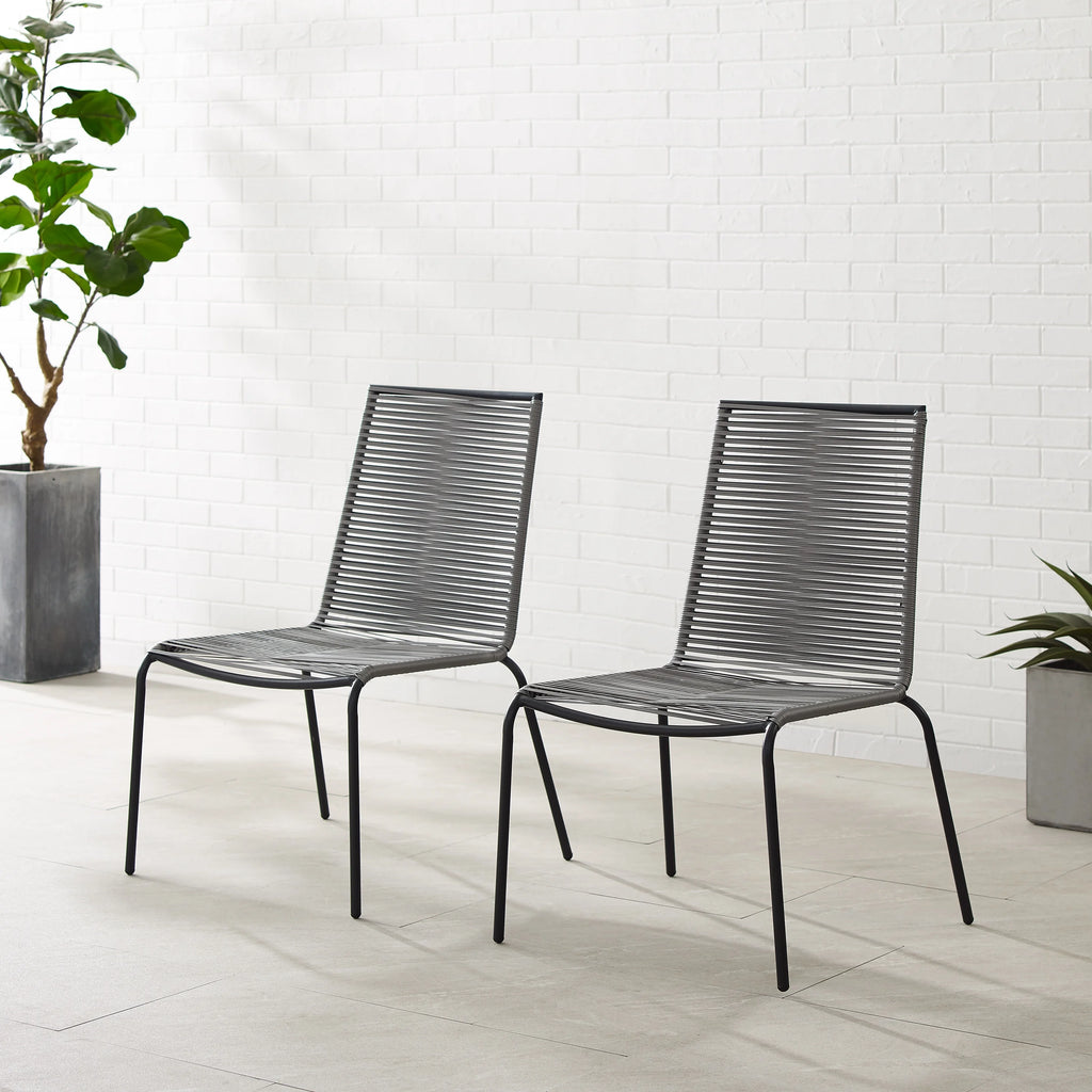 Gray Wicker Rattan Stackable Chair Set of 2 O656