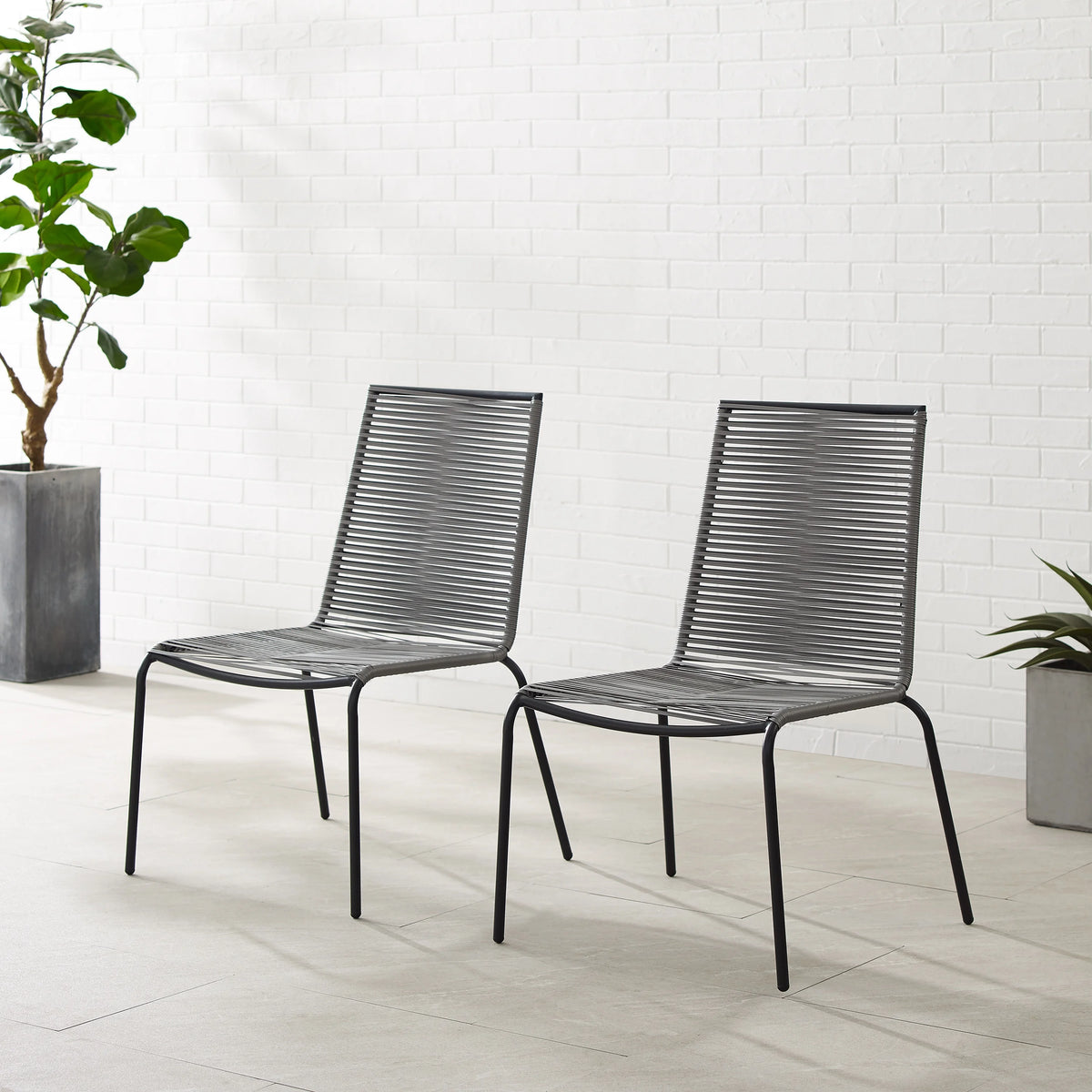 Gray Wicker Rattan Stackable Chair Set of 2 O656