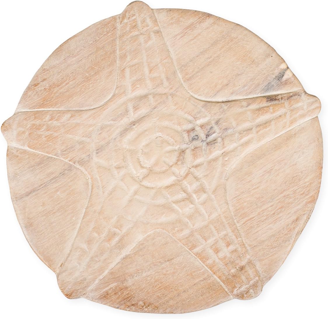 Whitewash Hand Carved Acacia Wood Decorative Stool D3124