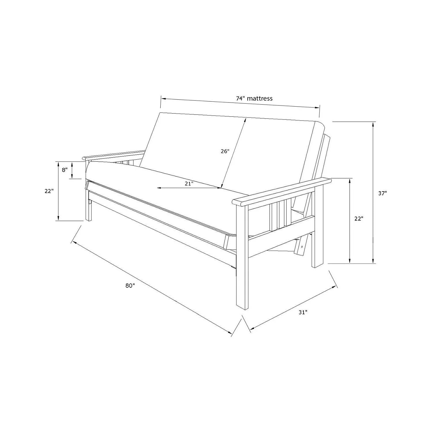 Linen Cocoa Futon Frame with Mattress O44342