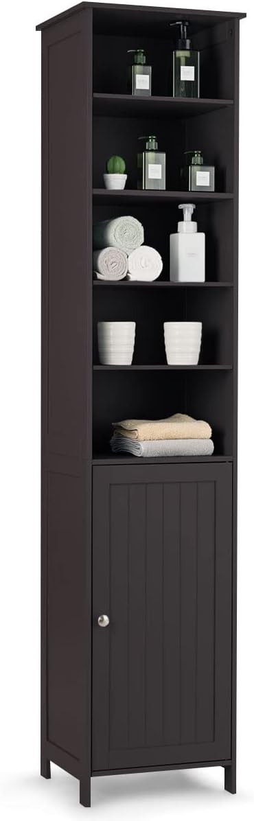 Gray Tall Bathroom Tower Cabinet with Adjustable Shelves B205