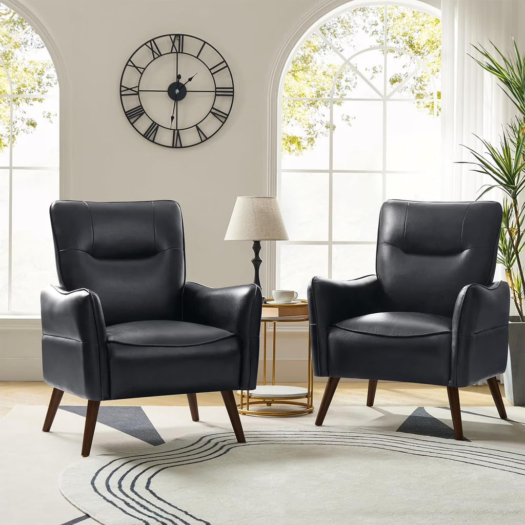 Black Faux Leather Armchairs Set Of 2 With Wooden Legs F403747
