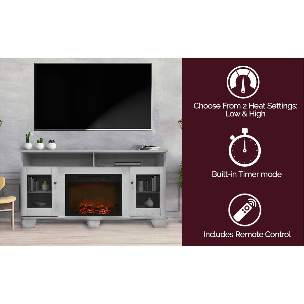 White Electronic Fireplace Mantel W7151