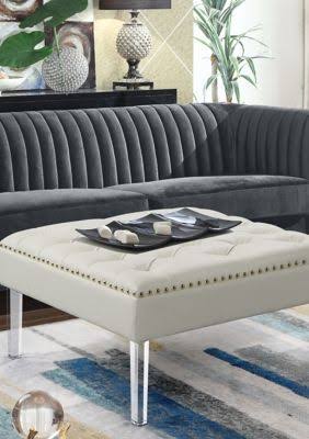 White PU Button Tufted Square Ottoman L88603