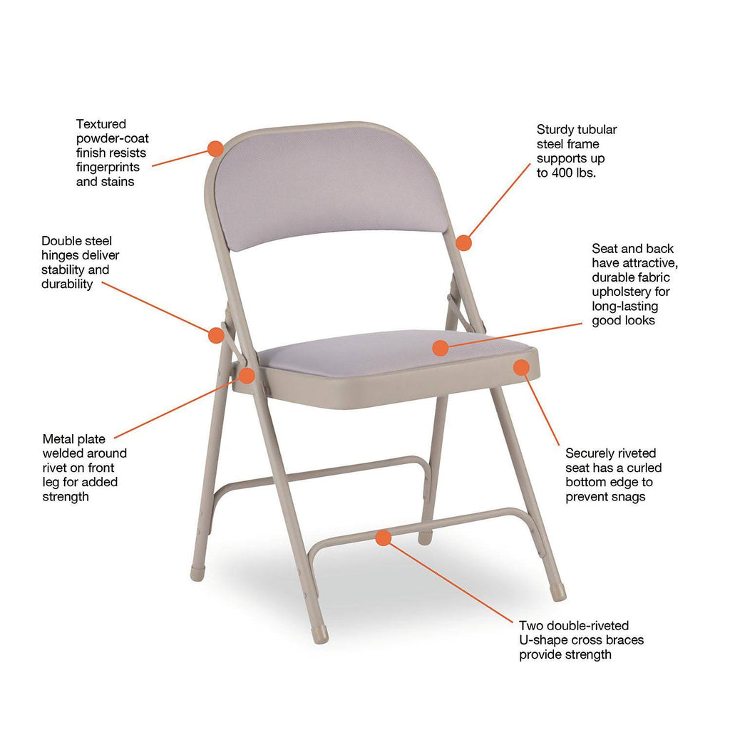 Steel Folding Chair with Fabric Back and Seat, Tan, 4/Carton E3152