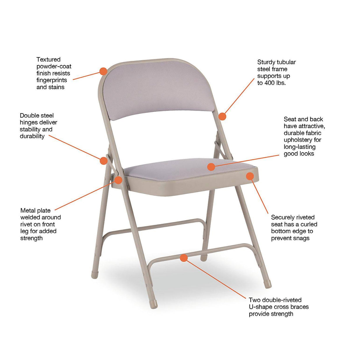 Steel Folding Chair with Fabric Back and Seat, Tan, 4/Carton E3152