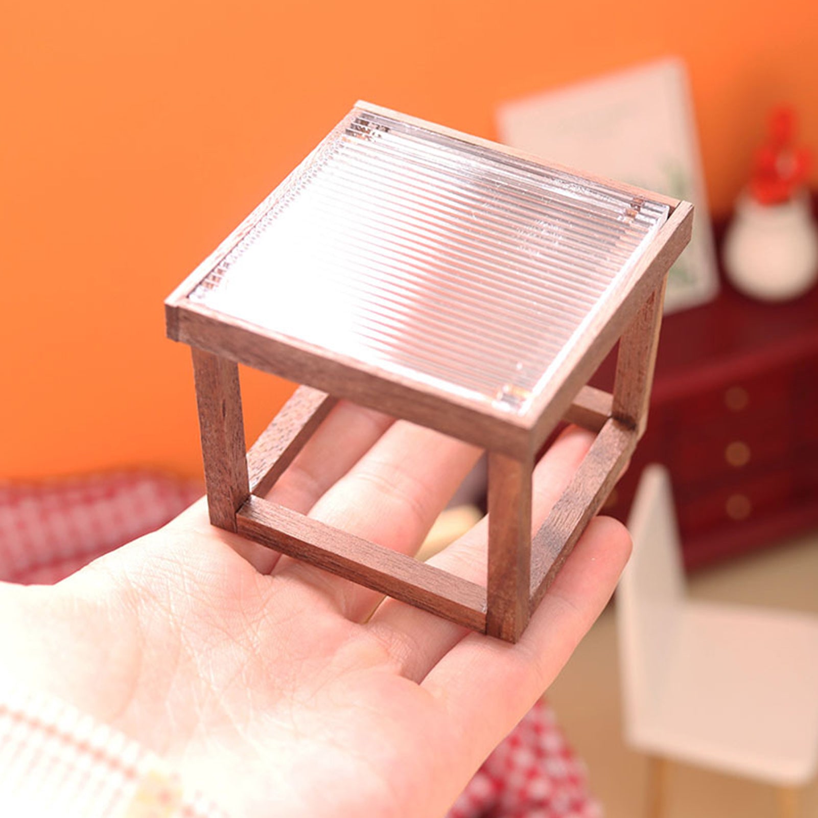 Mini Table Acrylic Black Walnut Wood for Doll House L8380