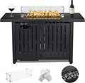 Propane Fire Pit Table, 43 Inch 50,000 BTU Auto-Ignition with Glass Wind Guard and Lava Stone I7869