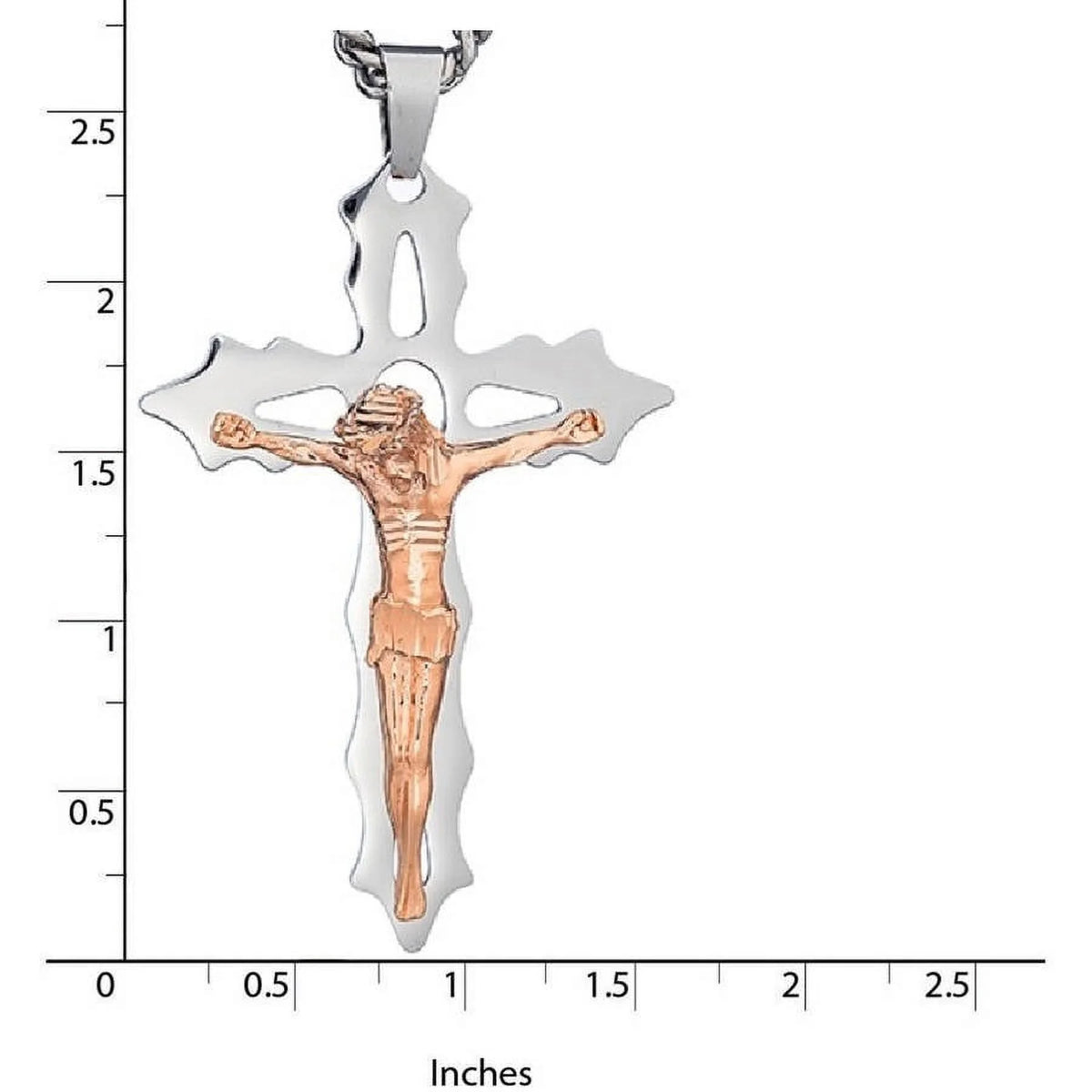 Stainless Steel Cross Crucifix with Rose Gold-Tone Jesus, 24" Chain Z4000