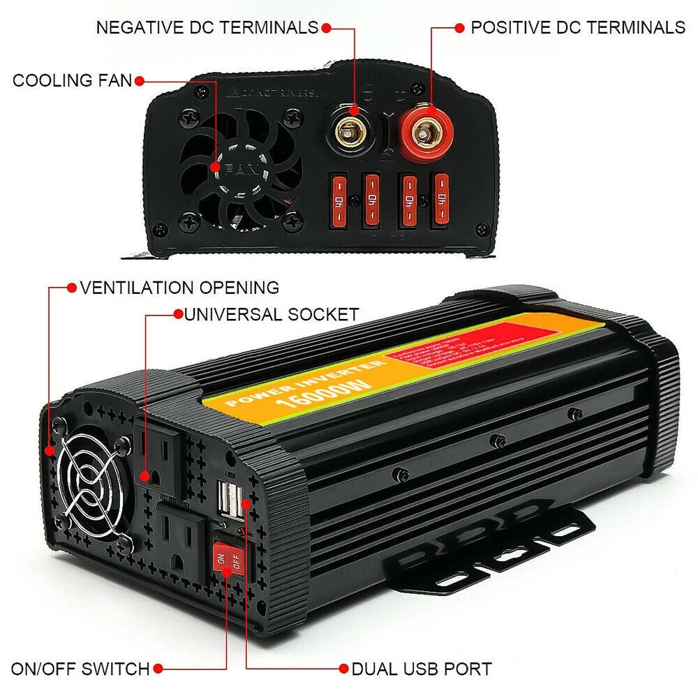 8000W Peak Car Power Inverter DC 12V to AC 110V with 2 AC Outlets and 2.1A Dual USB Charging Port X8170