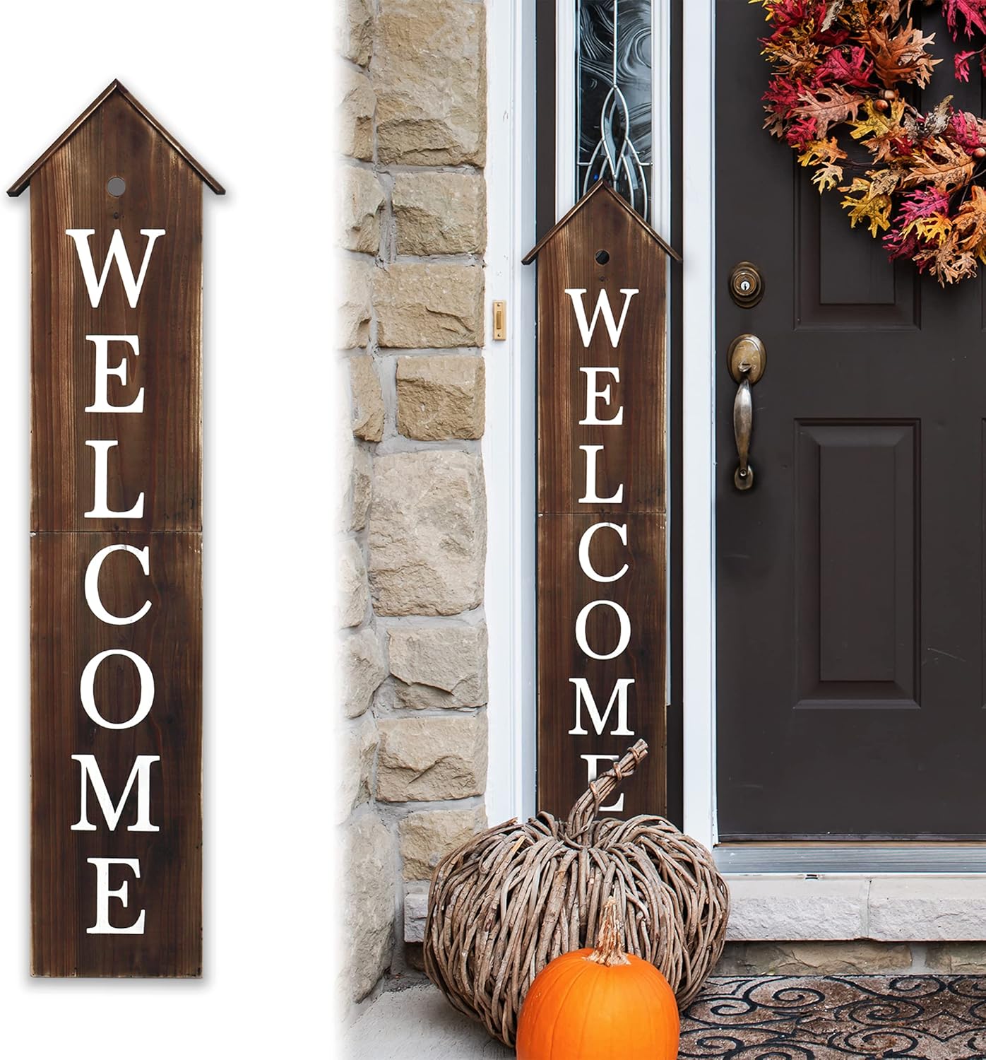 4ft Vertical Wooden Welcome Sign (White) F670094