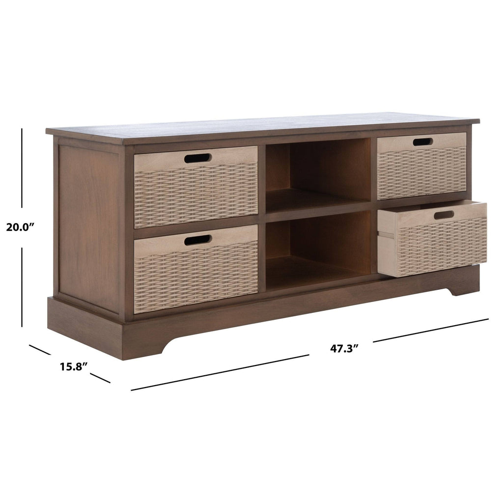 4 Drawer Distressed White Media Stand V5376