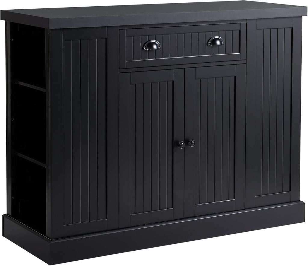 White Wooden Kitchen Island with Storage Cabinet and Shelving V873469