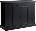 White Wooden Kitchen Island with Storage Cabinet and Shelving V873469