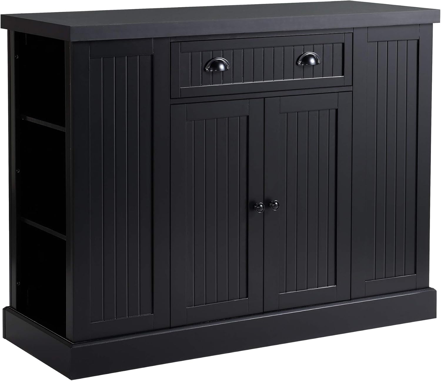 White Wooden Kitchen Island with Storage Cabinet and Shelving V873469