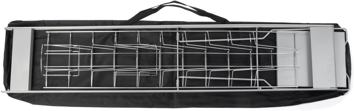 Silver Steel Floor-Standing Magazine Rack with 10 Pockets, Carrying Bag Included I835