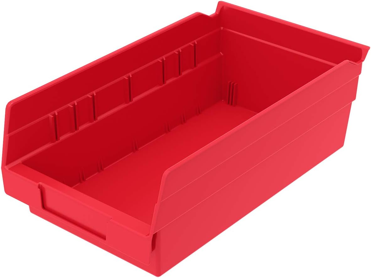 Plastic Nesting Shelf Bin Box, 12-Inch x 6-1/2-Inch x 4-Inch, Red, 12-Pack D253259