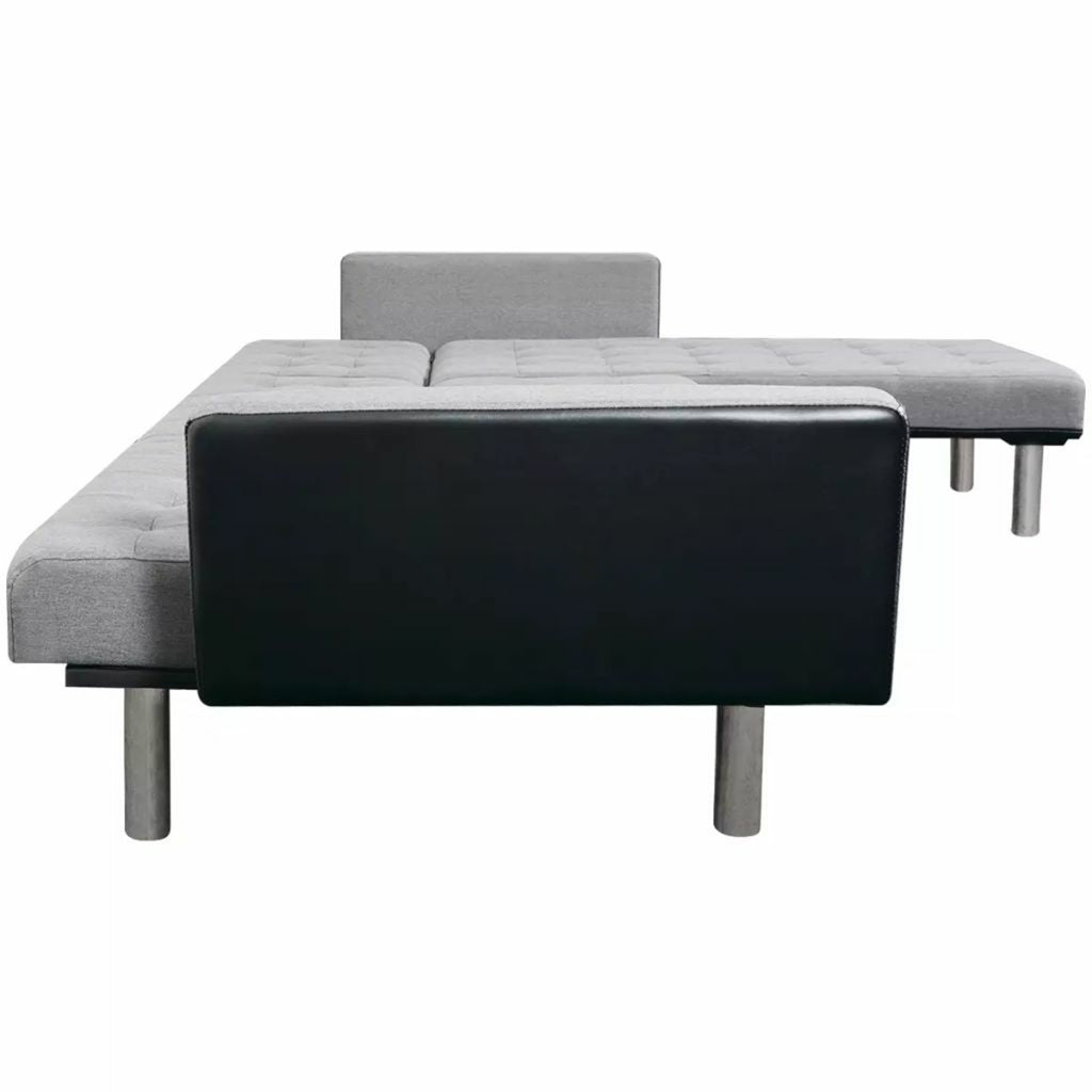L-shaped Sofa Bed Fabric Black and Gray I30387