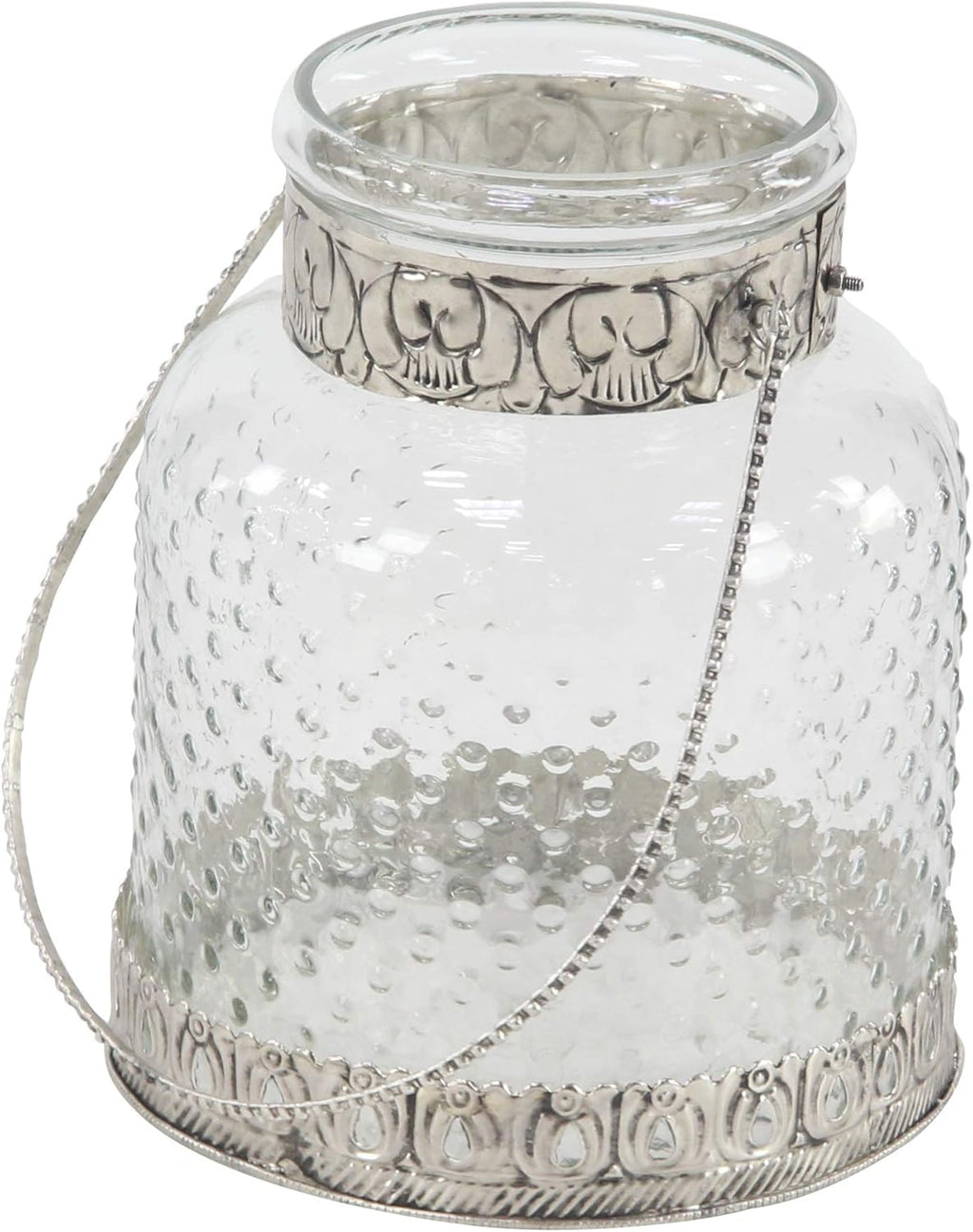 Glass Jar Candle Holders with Metal Handles, Clear, Silver, Pack of 2 A175067