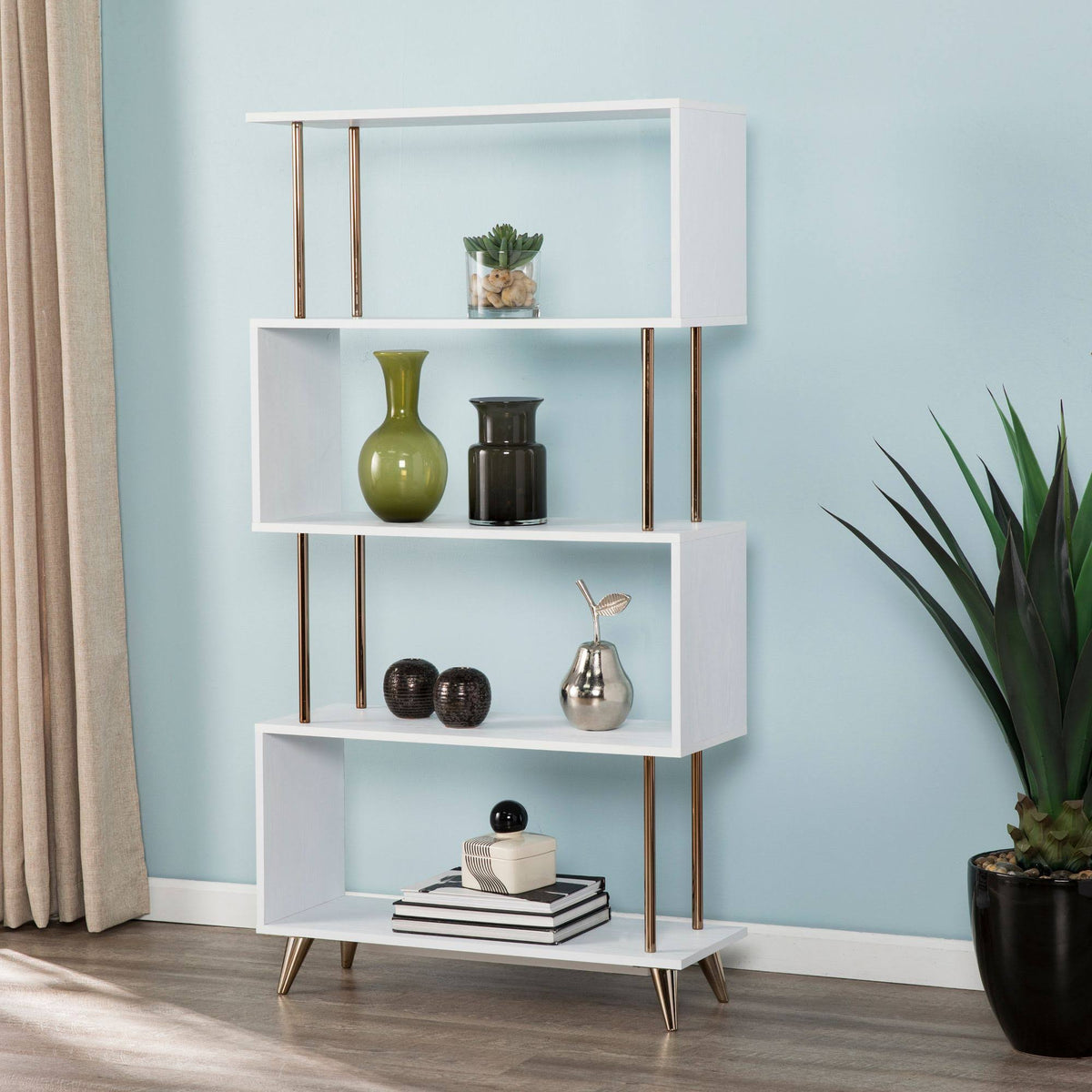 White and Champagne 4 Shelf Bookcase P32491
