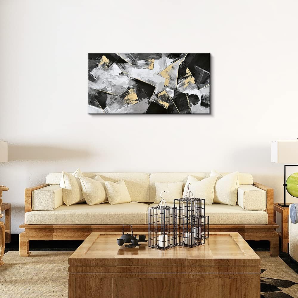 Black and White Abstract Canvas Art with Gold Foil, 20x40 Inch Pack of 2 S687478