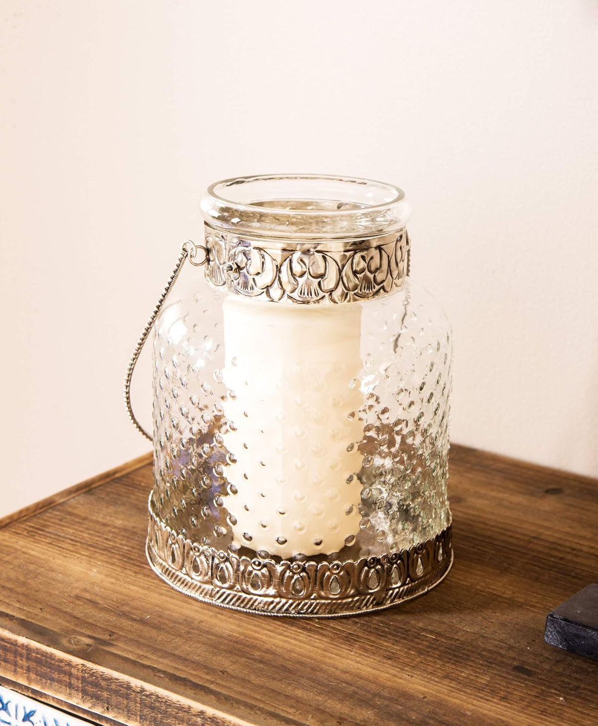 Glass Jar Candle Holders with Metal Handles, Clear, Silver, Pack of 2 A175067