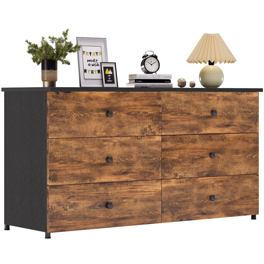 Brown 6 Drawer Wooden Dresser with Steel Frame T2349