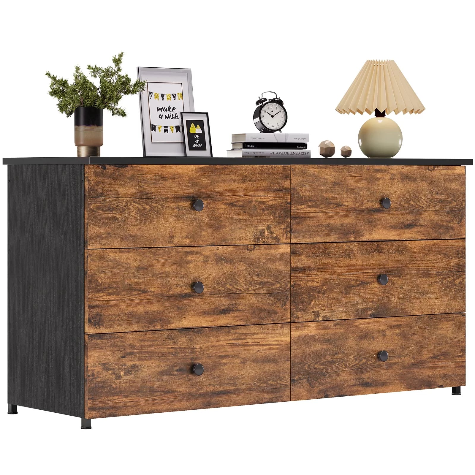 Brown 6 Drawer Wooden Dresser with Steel Frame T2349