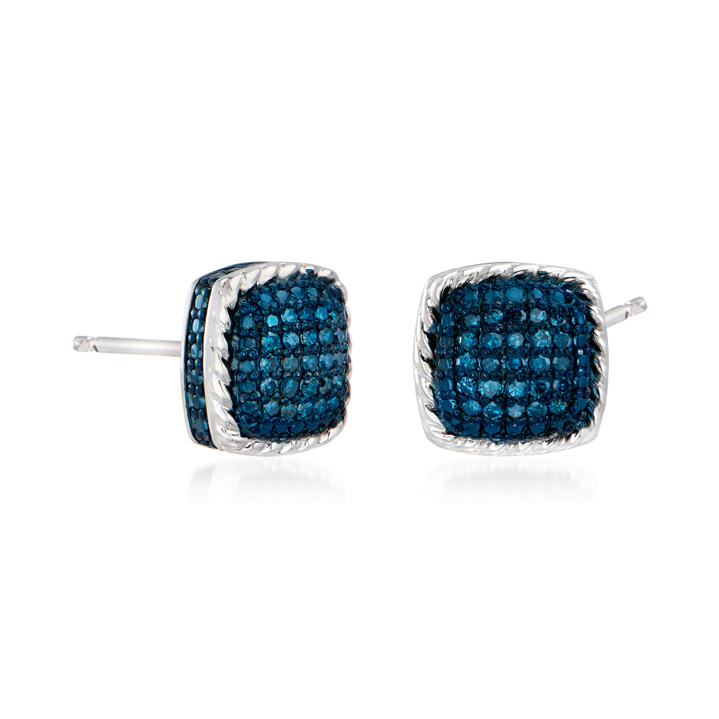 Blue Diamond Square Stud Earrings in Sterling Silver Y713618