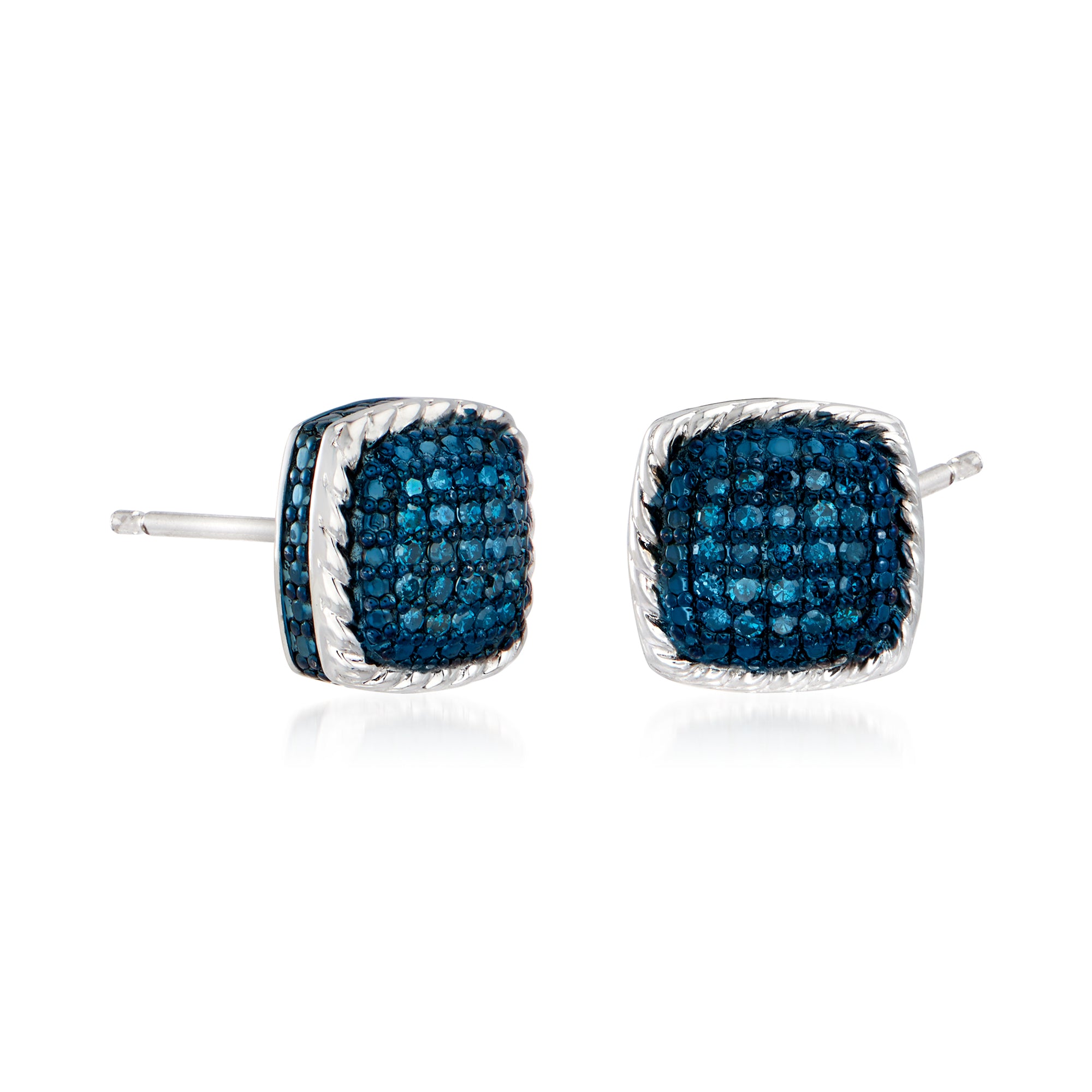 Blue Diamond Square Stud Earrings in Sterling Silver Y713618