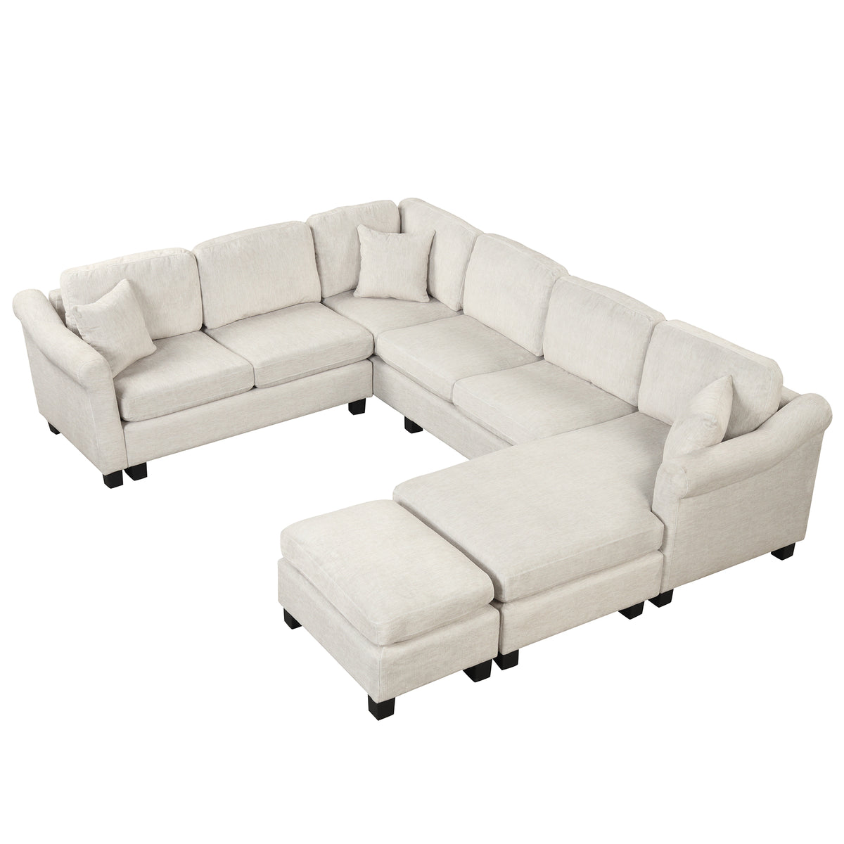 White Velvet Sectional Sofa with Ottoman T2114