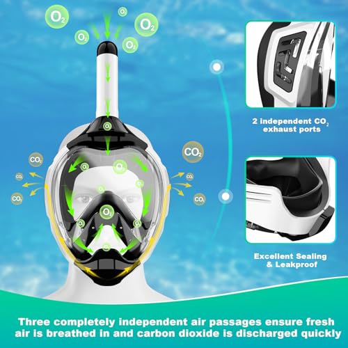 Full Face Snorkel Mask with Dry Top Breathing System and Detachable Camera Mount S25475