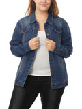 Plus Size Long Sleeve Washed Denim Jacket E77632