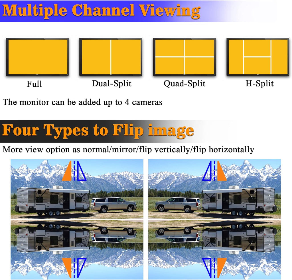 Wireless Backup Camera RV HD 1080P 7 Inch Monitor Four Channels DVR Recorder Bluetooth Rear View System Night Vision A362517