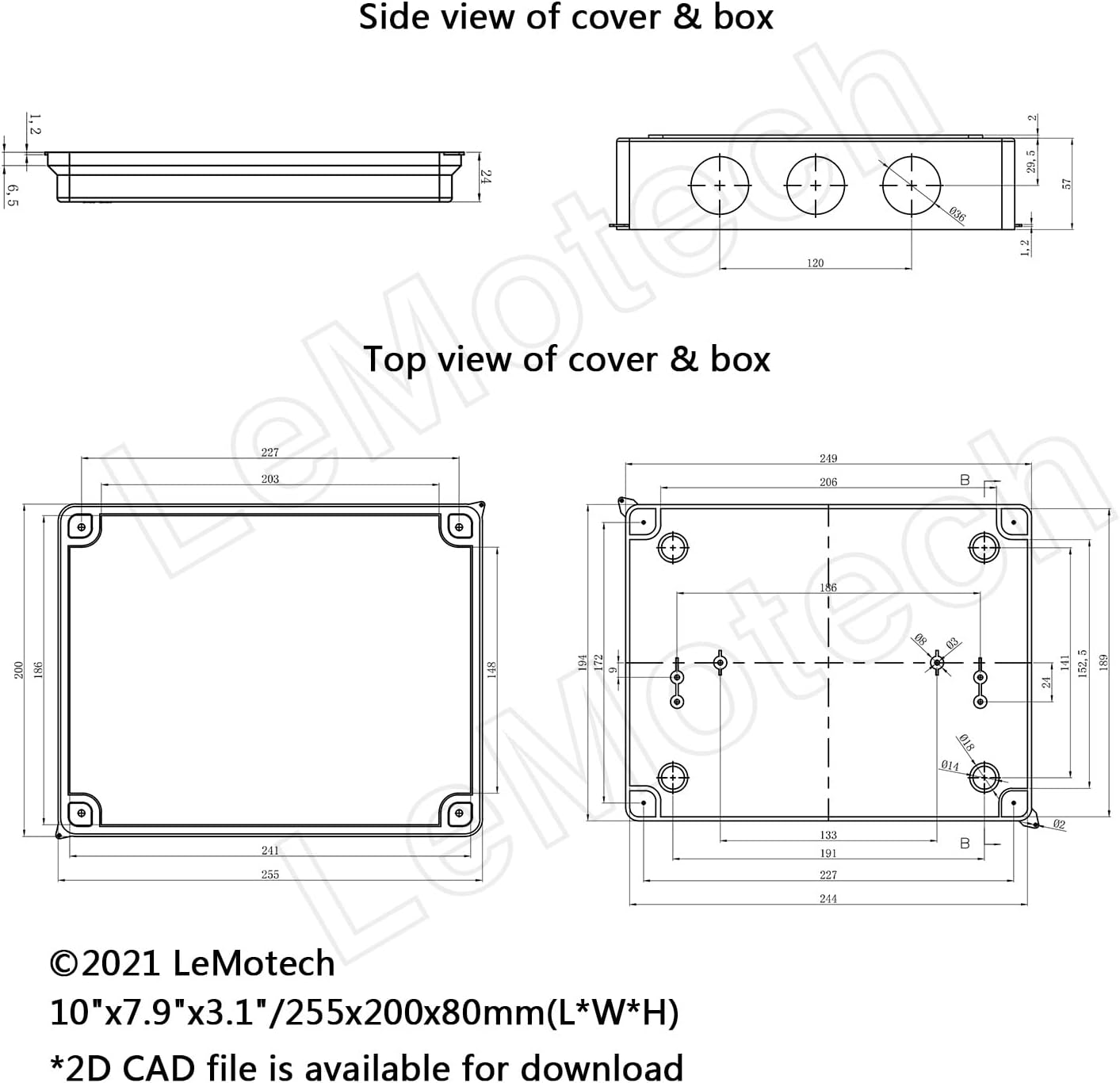 ABS Plastic IP65 Junction Box White 10 x 7.9 x 3.1 inch Pack of 2 Z6710