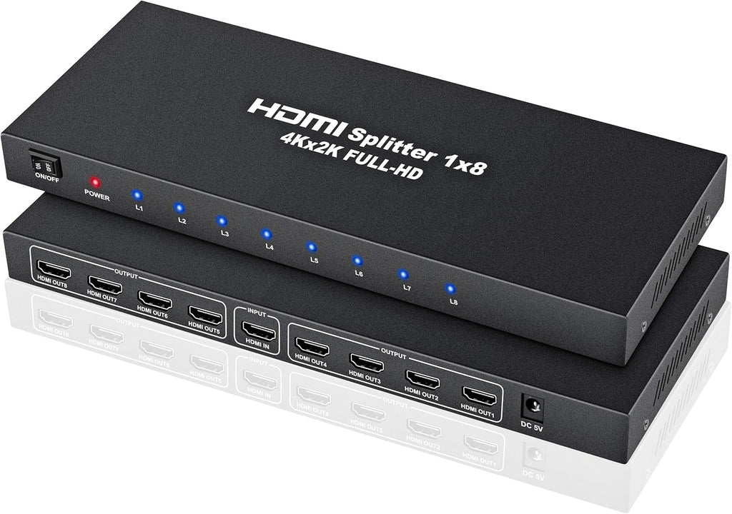 4K 1x8 HDMI Splitter Powered 8way Audio Video Distributor Amplifier with Charger L261247